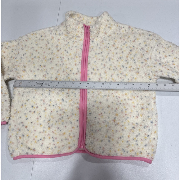 Old Navy Girls L (10-12) Confetti Dot Zip Up Cozy Fleece Sweater Cardigan Beige - Picture 6 of 11